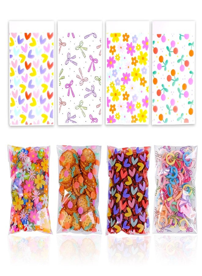 Eunoir 100Pcs 4x6 Inches Self Adhesive Goodie Bags, 4 Assorted Dopamine Color Patterns for Party Favors, Treat Bags for Birthday, Baby Shower, Wedding, Carnival - Image 1